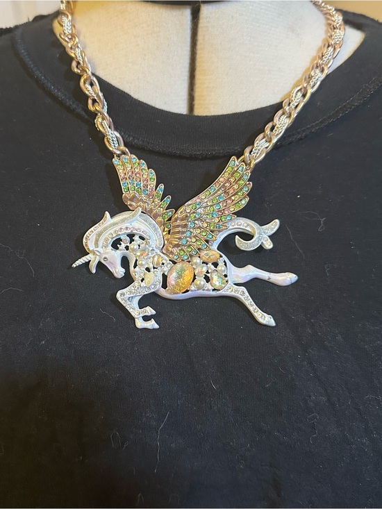 Betsey Johnson Jewelry - “Rare” Betsey Johnson Gold-Tone Iridescent Unicorn Pegasus Necklace